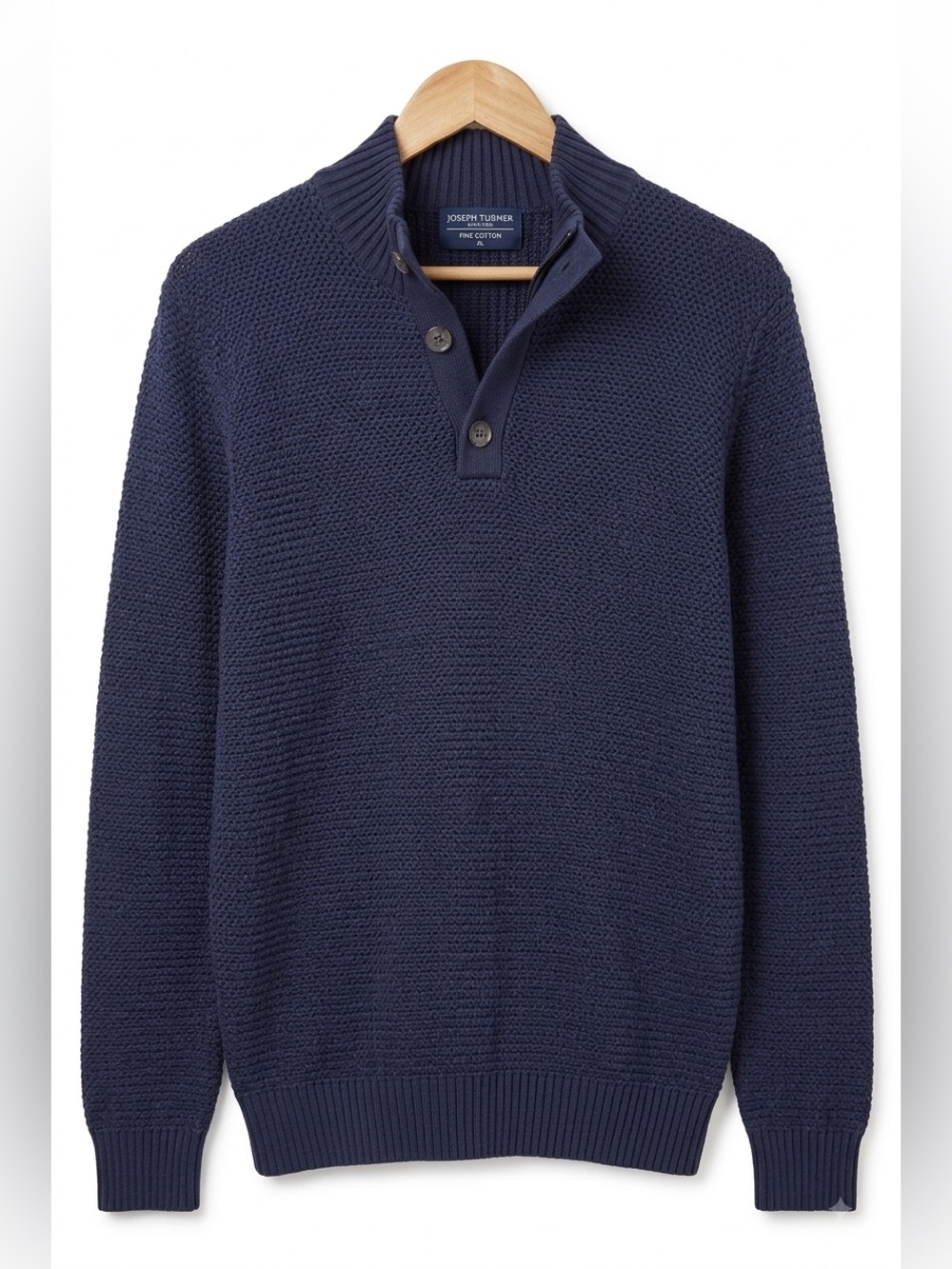 Joseph Turner Yorkshire 100% Cotton Button Neck Sweater XL Navy NWOT